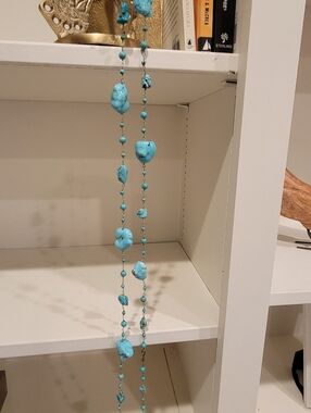 Turquoise Bead Long Necklace - Blue Necklace